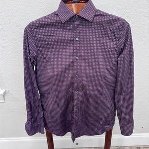 Bugatchi Men's Purple and Black Mini-Check Dress Shirt